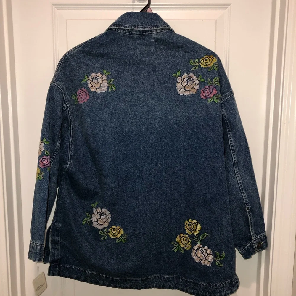New Free People We The Free Madison City Embroidered Denim Jacket Chore Coat XS - Picture 11 of 11